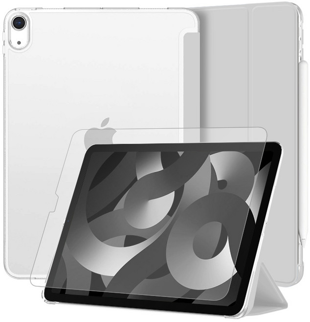 니하 태블릿 슬림 클리어 케이스(액정보호 강화유리 필름), 그레이, 1개