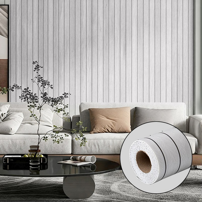 홈컴 템바보드 붙이는 벽지 셀프 접착식 단열 벽지 습기 방지 나무 무늬 인테리어 시트지, 연그레이