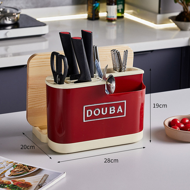 《小日子家居館》刀架 廚房檯面多功能瀝水 刀具收納架, 1個, 紅色[案板款]