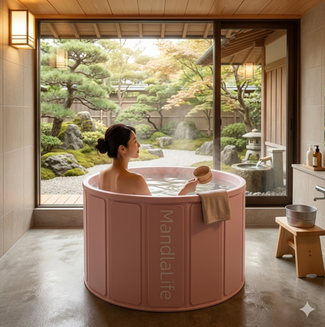 에어라벨 특대형 접이식 욕조 원터치 반식욕, 1개, 더스티핑크