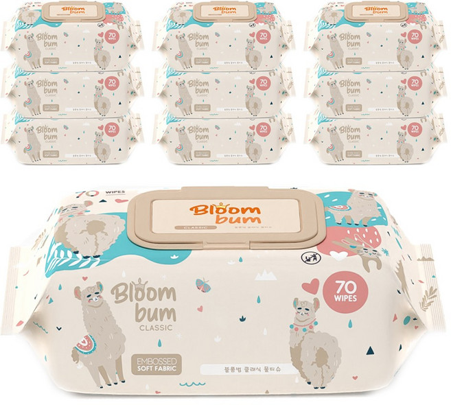 블룸범 클래식 프리미엄 엠보싱 아기물티슈 캡형, 73g, 70매, 10개