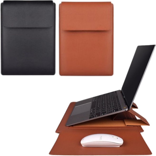 엘제이엘 그램 맥북 노트북 거치대 접이식 가죽 케이스 파우치 받침대 태블릿 스탠드, M(13~14인치), 블랙, 1개