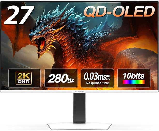 INNOCN 27인치 QD-OLED 2K QHD 2560 x 1440P 280Hz 240Hz PC 컴퓨터 게이밍 콘솔 모니터 0.03ms HDR400 HDMI 디스플레이, 2K 280Hz/QD-OLED
