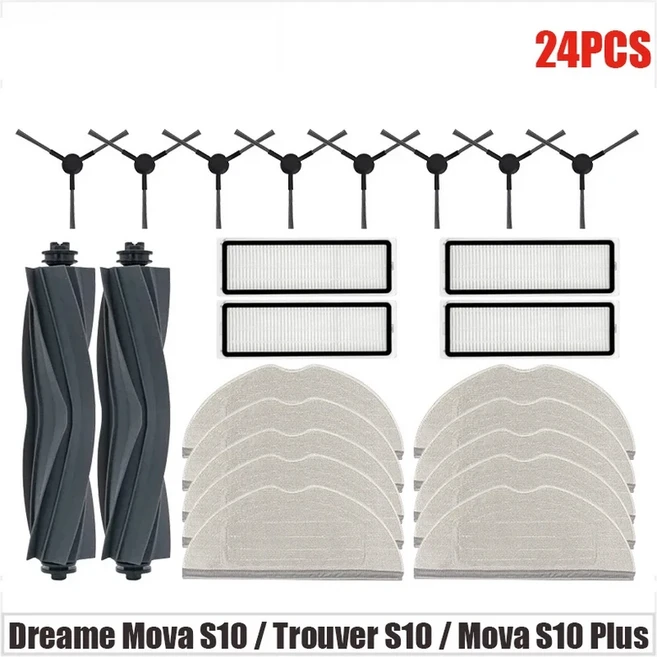 Dreame Mova 메인 롤러 사이드 브러시 헤파 필터 천 S10 트루버 S10 Mova S10 플러스 트루버 S10 플러스, 01 24PCS