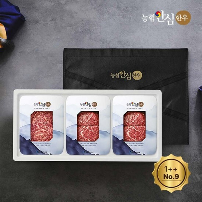[농협안심한우] 1++등급(No9) 한우 구이정육선물세트 600g (등심200g+국거리200g+불고기200g), 1세트