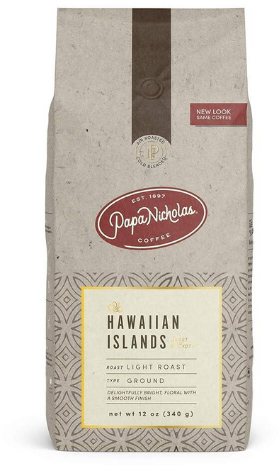 PapaNicholas Coffee 그라운드 커피 디카페인 헤이즐넛 크림 355ml12온스 221163, 하와이안 제도 혼합, 32 Ounce (Pack of 1)