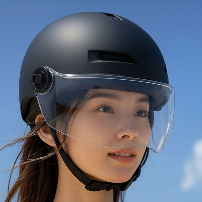 뉴 스컬 전동킥보드헬멧 바이저 고글헬멧 자전거헬멧, 블랙-L