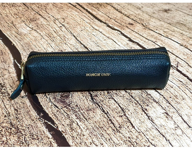 (무료이니셜) 가죽필통 대학생 중학생 선물용 펜파우치 럭스레더 수제사각필통, 1개, 검정슈렁큰