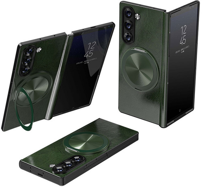 갤럭시 Z 폴드 힌지보호 천연 가죽 magsafe 360도 각도 조절이 거치대 케이스
