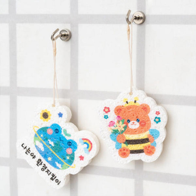 셀룰로오스 압축수세미 환경의날 지구의날 천연압축수세미 친환경기념품 기프트 답례품 제로웨이스트, 1개, 꿀벌 곰