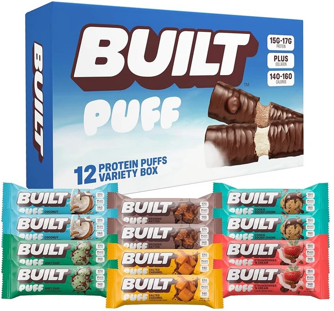 빌드 바 퍼프 프로틴 버라이어티 팩 콜라겐 이동 중 간식 아침 혼합 러 12팩, Mixed Puff Box, 12 Count (Pack of 1), 1 - 쿠팡