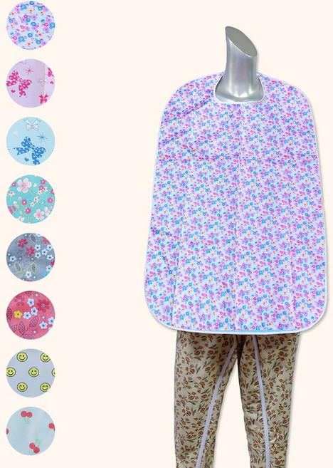 노인 턱받이 성인 앞치마 방수 어른 요양원 환자용 이쁜 간병 식사 8color (레드체리), 핑크들꽃, 1개