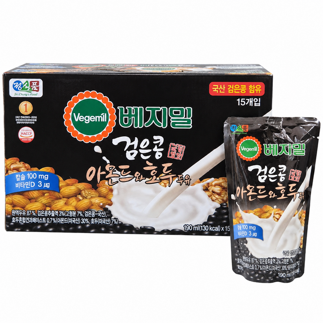 베지밀 검은콩 아몬드 호두 두유 파우치, 190ml, 45개
