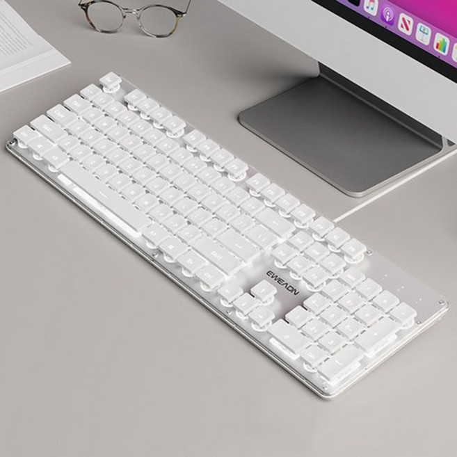 EWEADN GX710 저소음키보드 LED 기계식 유선 일반형 104키 키보드, 백색 백색
