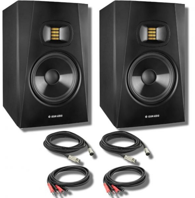 아담 오디오 T5V 스튜디오 모니터 세트 및 프레임워크스 격리 패드 전문가용 XLR 케이블 스테레오 인터커넥트 스트림아이 폴리싱 천, T5V (Pair)
