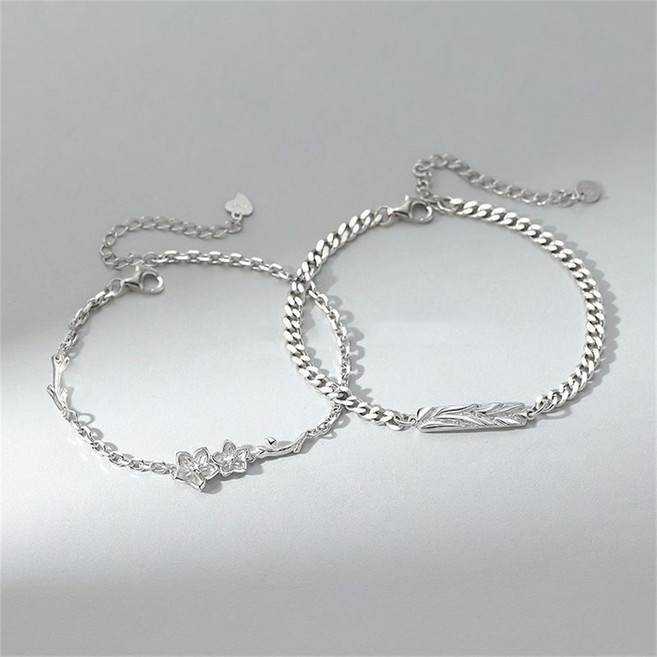 besteffie 커플팔찌 925실버 데일리 프리미엄 꽃 포인트 커플 은팔찌 남여공용 패션 팔찌 선물용팔찌 E15