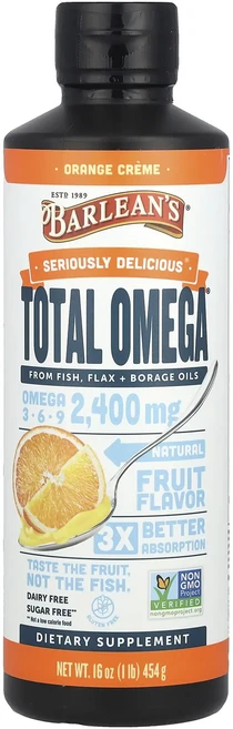 새해 첫좋은선물 Barlean's Total Omega® 오메가3-6-9 오렌지 크림 2400mg 454g(16oz) 제대로 할인합니다, BarleansTotalOmega오메가369오렌지크림2, 454g, 1개 - 쿠팡