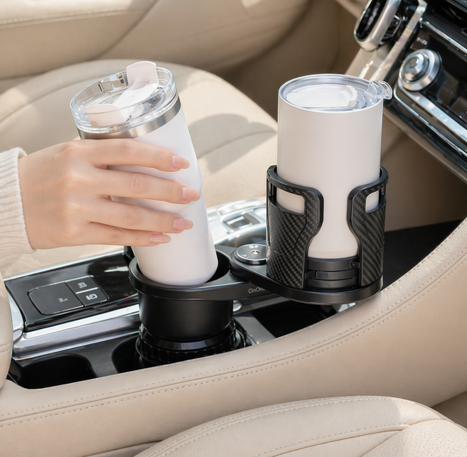 도니엘 흔들람방지 확장트레이 2단 차량용 컵홀더, 블랙, 1개