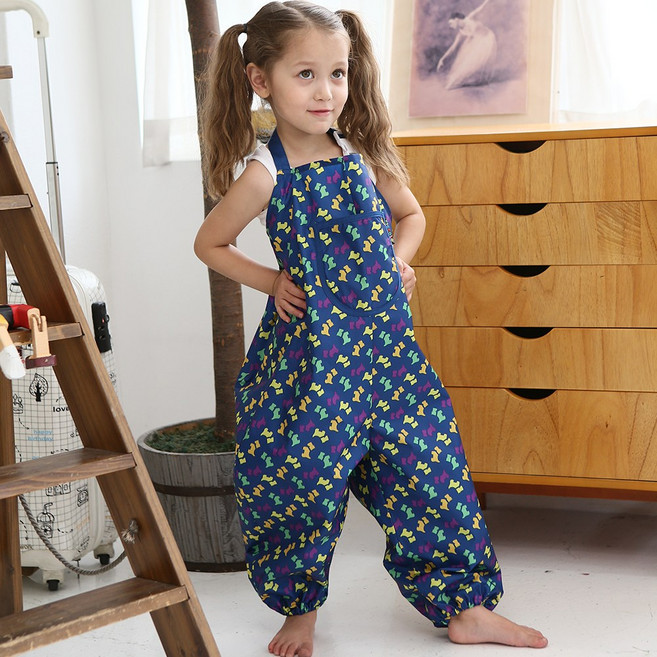 엘리몽 멜빵형 놀이복 아기 미술가운, 럭키도그 네이비