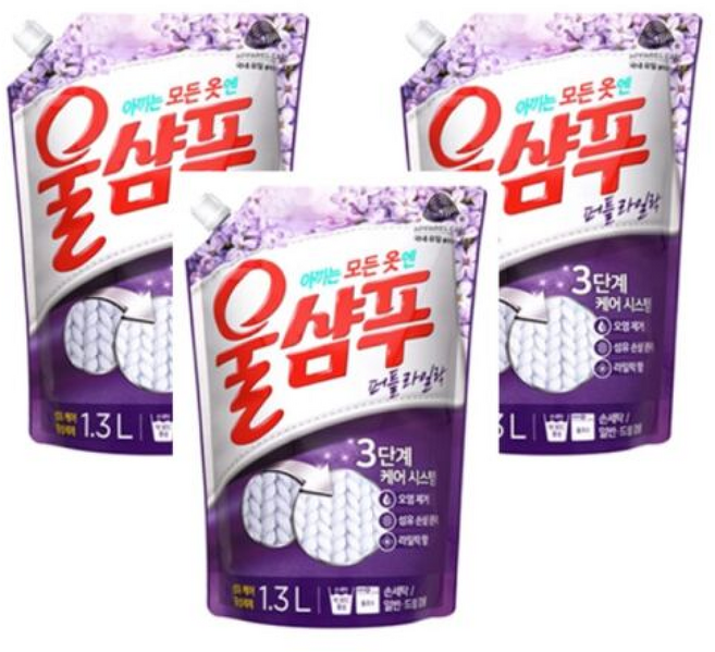 애경 울샴푸 퍼플 라일락 리필 산업 세탁세제 울세제 중성세제 겸 울마크획득 울마크인증, 1개, 1.3L