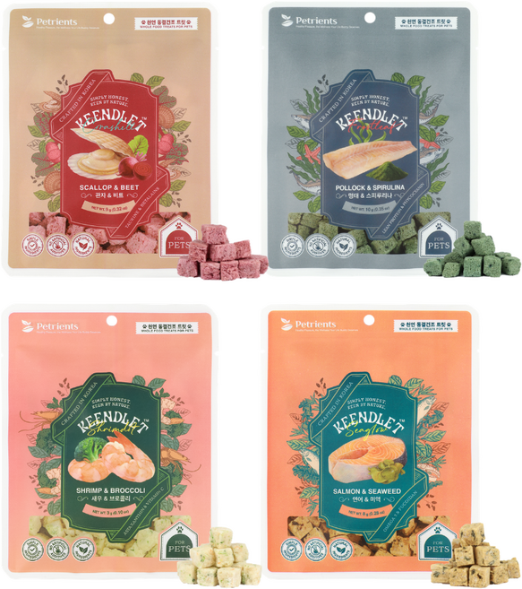 펫트리언츠 킨들릿 미니세트 강아지 고양이 동결건조 트릿 해산물 야채 과일 간식 선물용, 1개, 30g, 씨푸드(연어/명태/새우/관자) 4종 set
