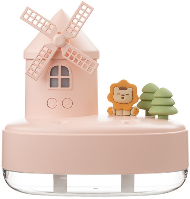 크리에이티브 바람개비 오르골 가습기 큐티 미니 귀요미 더블 스프레이 크리스마스 무드등 가습기, 하나, 핑크