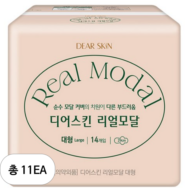 디어스킨 리얼모달 생리대 날개형, 대형, 14개입, 11개