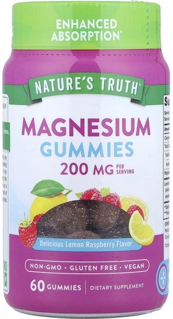 단백질 비타민 철분 마그내슘 칼슘 Nature's Truth 마그네슘 구미젤리 맛있는 레몬 라즈베리 구미젤리 60개 고루고루섭취해주세요, NaturesTruth마그네슘구미젤리맛있는레몬라즈베리구, 1개, 60정 - 쿠팡