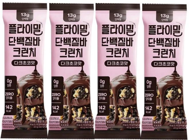 플라이밀 단백질 바 크런치 다크초코, 4개, 40g
