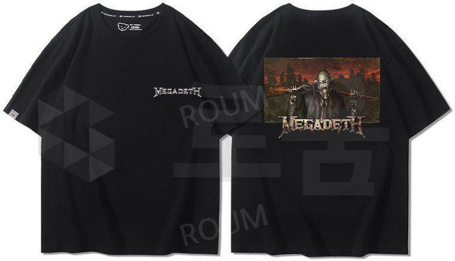 메가데스 MEGADETH 프린트 반소매 남여공용 티셔츠 봄 순면 여름 유니섹스 반팔티