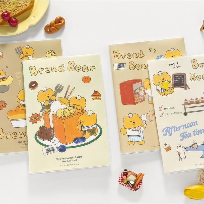 그린나무 A5 투명 커버 고급 노트 세트 귀여운 감성 휴대용 공책 6종 (4권 1세트), 1개, 옵션 2번 브레드 베어