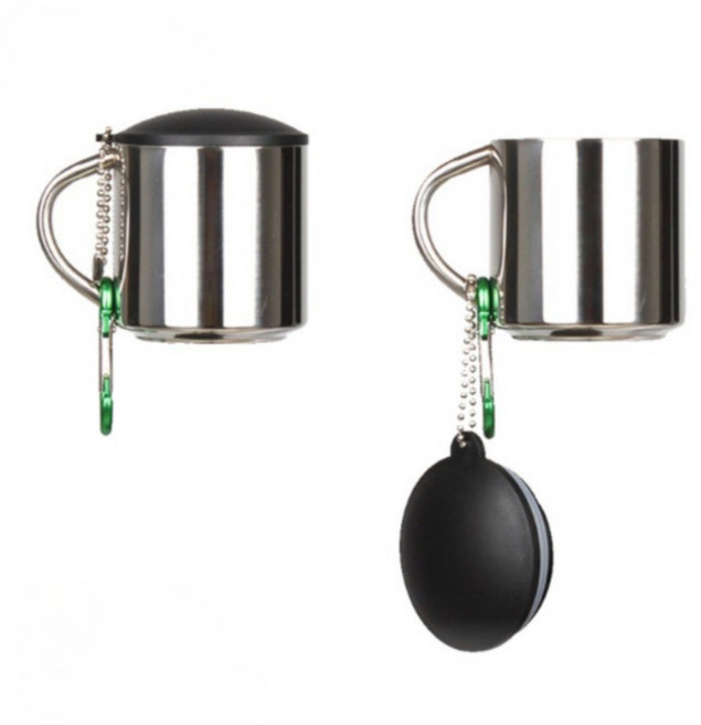 이중스텐 캠핑용 머그컵 휴대용 어린이 양치컵 등산컵 고리형, 1개, 스텐(110ml small)