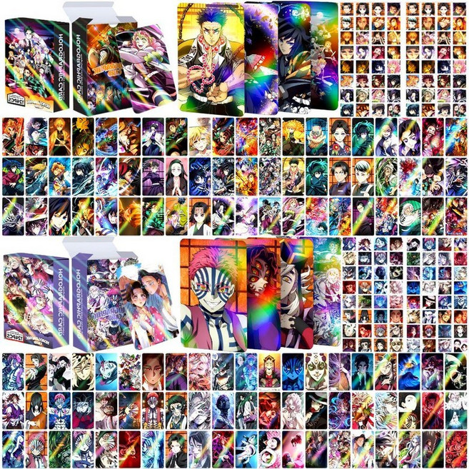 귀멸의 칼날 248장 총집편 프리미엄 홀로그램 포토카드 120장 스티커 128장 귀살대 단독팩&십이귀월 단독팩 캐릭터 총집합팩 극장판 풀세트 선물용, 248개, 혼합색상