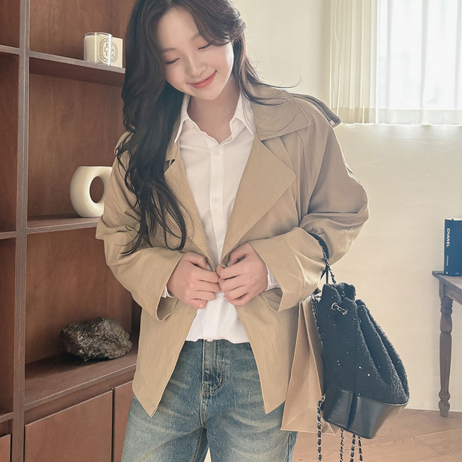 [빅사이즈 44-140][분위기템✨] 빅사이즈 하프 트렌치 코트 여성 빅사이즈 여자 플러스사이즈 어거스트플랜