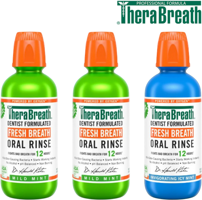 [TheraBreath] [2+1] 테라브레스 직구 구취제거 입냄새제거 가글 마일드민트 473ml 2개 + 아이시민트 473ml 1개 TheraBreath Mouthwash, 1세트
