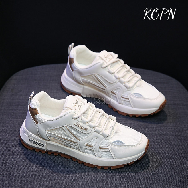 KOPN 두꺼운 밑창 편안 통기 여성 스포츠 캐주얼 단화 여성 빈티지 아칸 아버지 신발 여성 신발