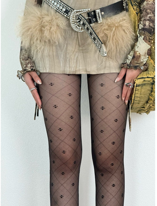 Coablu 여성용 네잎클로버 자카드 패턴 팬티스타킹 봄여름 초박형 스타킹