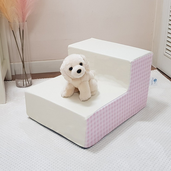 8 DECO 강아지계단 애견계단 펫스텝_핑크 체크 방수 2단, 핑크 체크 방수 2단