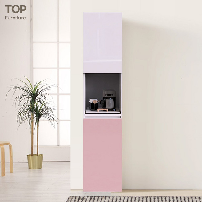 탑퍼니처 비스크 400 키큰 1800 렌지대 주방 수납장 틈새장 도어 선반장 코너장 6단 비스포크 선반탈부착, 핑크