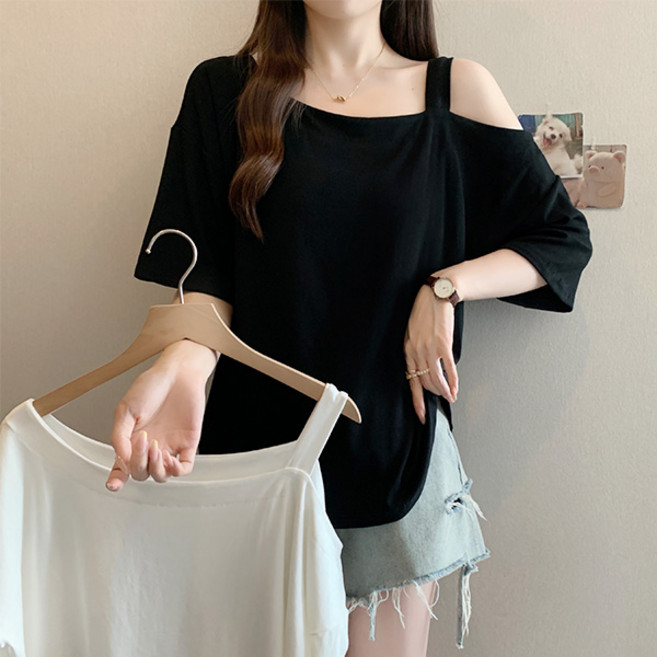 [자체제작] 루이츠 원숄더 오프숄더 여성 어깨 트임 루즈핏 티셔츠