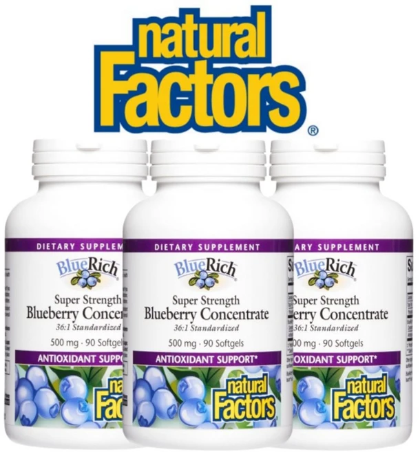 Natural Factors (내추럴 팩터스) BlueRich 고강도 블루베리 농축물 500mg 소프트젤 90정 X 3개 - 쿠팡