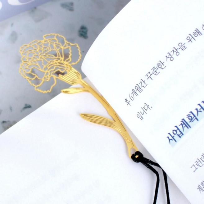 카네이션 금속책갈피 골드 북클립 북마커 책갈피선물 어버이날 스승의날 부모님 선물 선생님선물 답례품, 단품