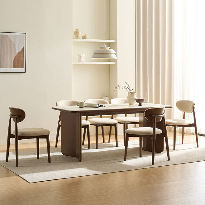 삼익가구 모이르 포세린 세라믹 6인용 원목 1800 식탁 풀세트, 02. 6인용 식탁세트_벤치1+원목의자3, 월넛(베이지)
