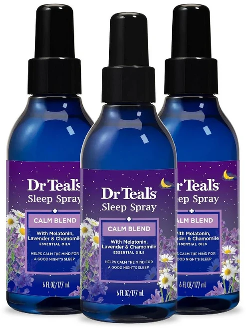 Dr Teal's 수면 스프레이 멜라토닌 라벤더 및 카모마일 에센셜 오일이 함유된 블렌드 177.4ml(6온스) (3팩) (포장은 다를 수 있음) - 쿠팡