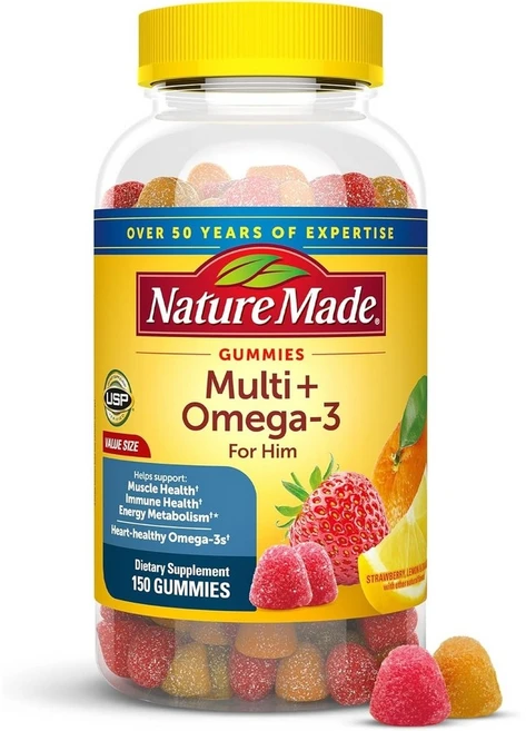 네이처메이드 남성 멀티비타민 오메가3 구미 젤리 Nature Made Multi + Omega-3 for Him Gummies, 150 Count (Pack of 1), 1개, 150정 - 쿠팡