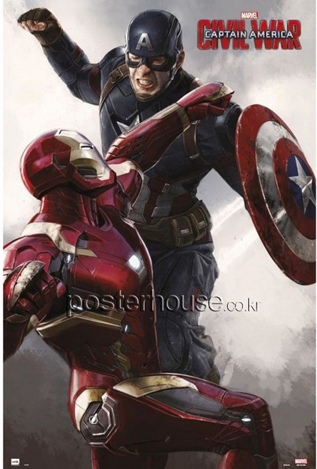 MAXI Poster 포스터 61x91 - 캡틴 아메리카: 시빌 워 Captain America: CAP VS Iron Man, 포스터만구매
