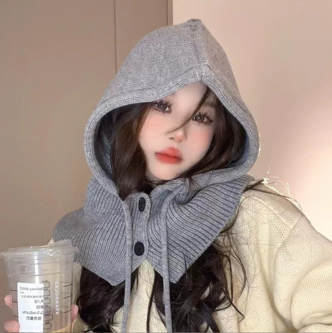 메종라라 부드러운 니트 소재 길이 조절 가능 여성 단추넥웨머 바라클라바