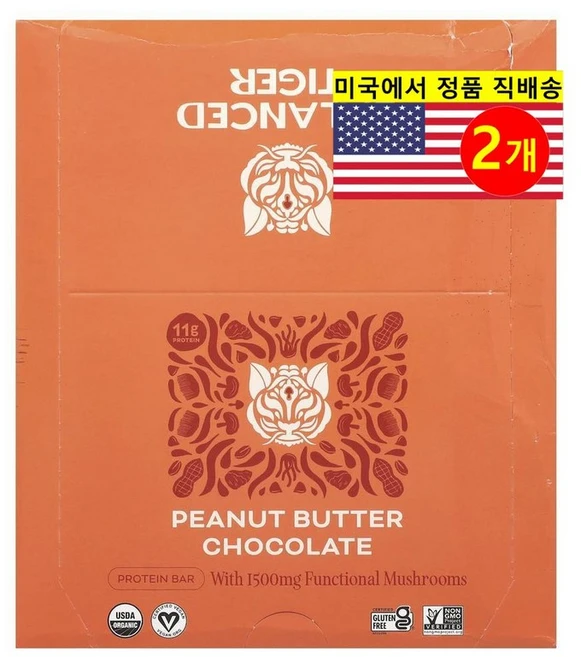 Balanced Tiger 운동 전 후 땅콩 버터 초콜릿 프로틴 바 12개입 528g 1개, 2개 - 쿠팡