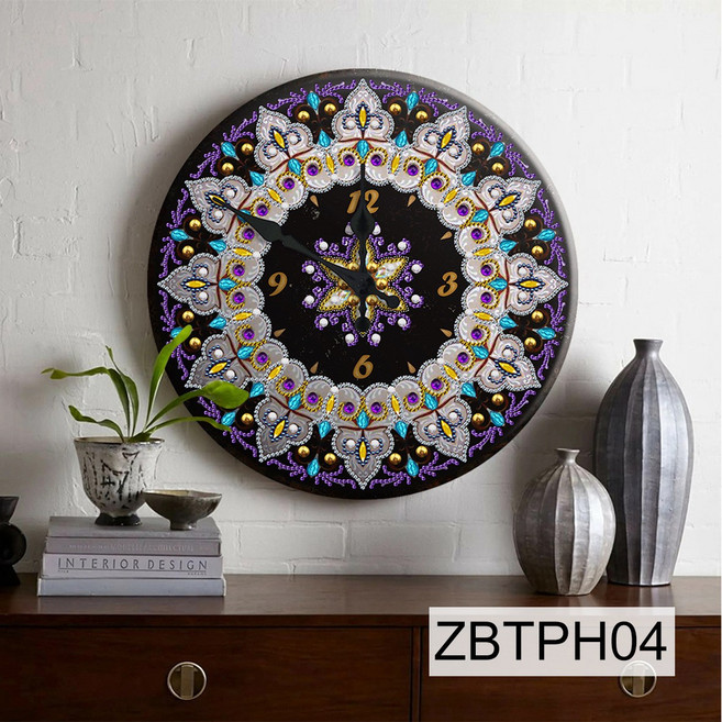 보석십자수 벽시계 만들기 DIY 키트 비즈 아트 세트, 1개, 06퍼플블랙