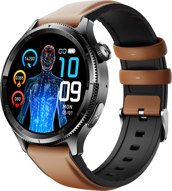 Aolon Pulse 스마트워치 AMOLED 고화질 대형 스크린 한국어 버전 혈압 측정 시계 혈압 측정 시계, 블루투스, 4.77cm, 검정색